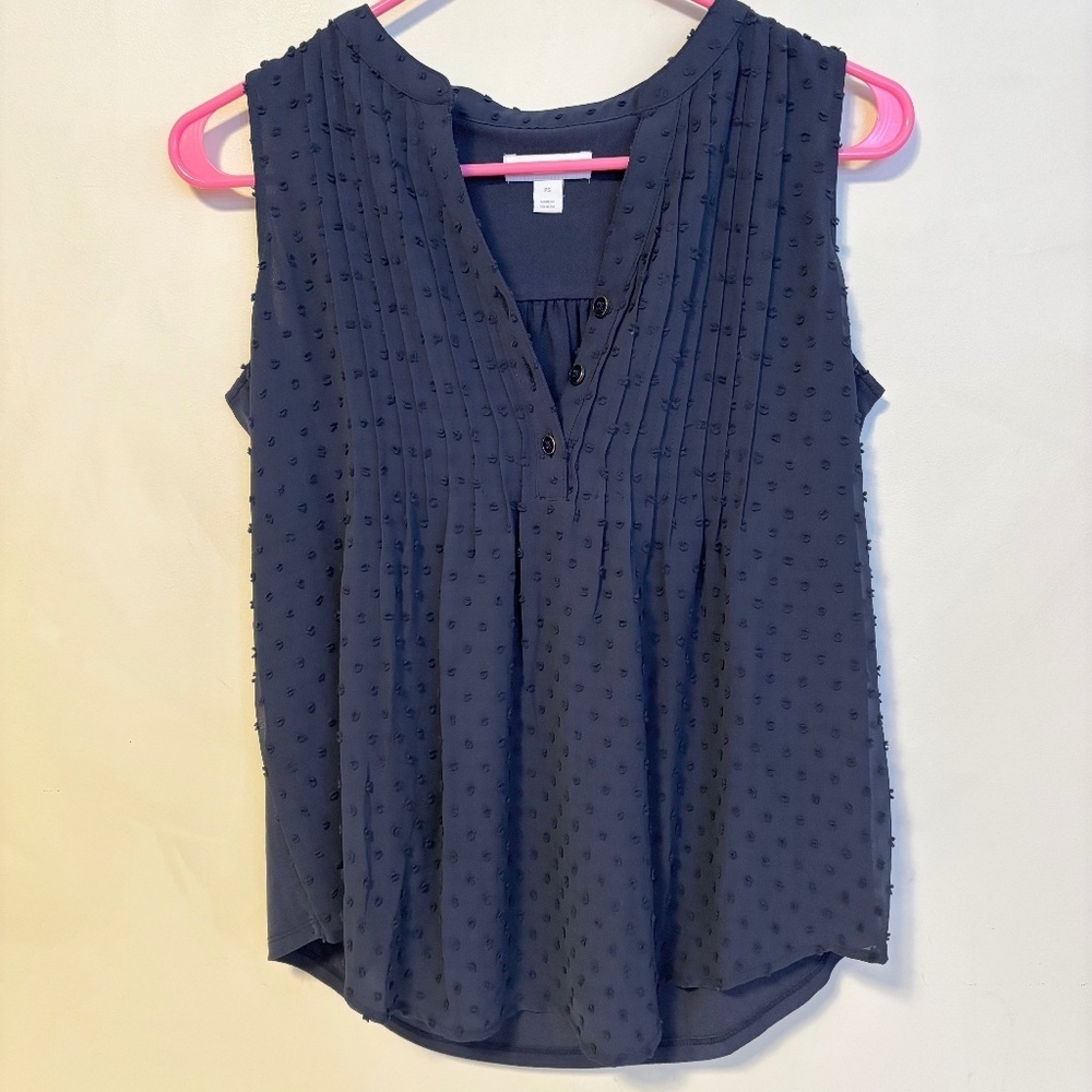 Charter Club Sleeveless Pintuck V Neck Button Up Embossed Polka Dot Blouse PS